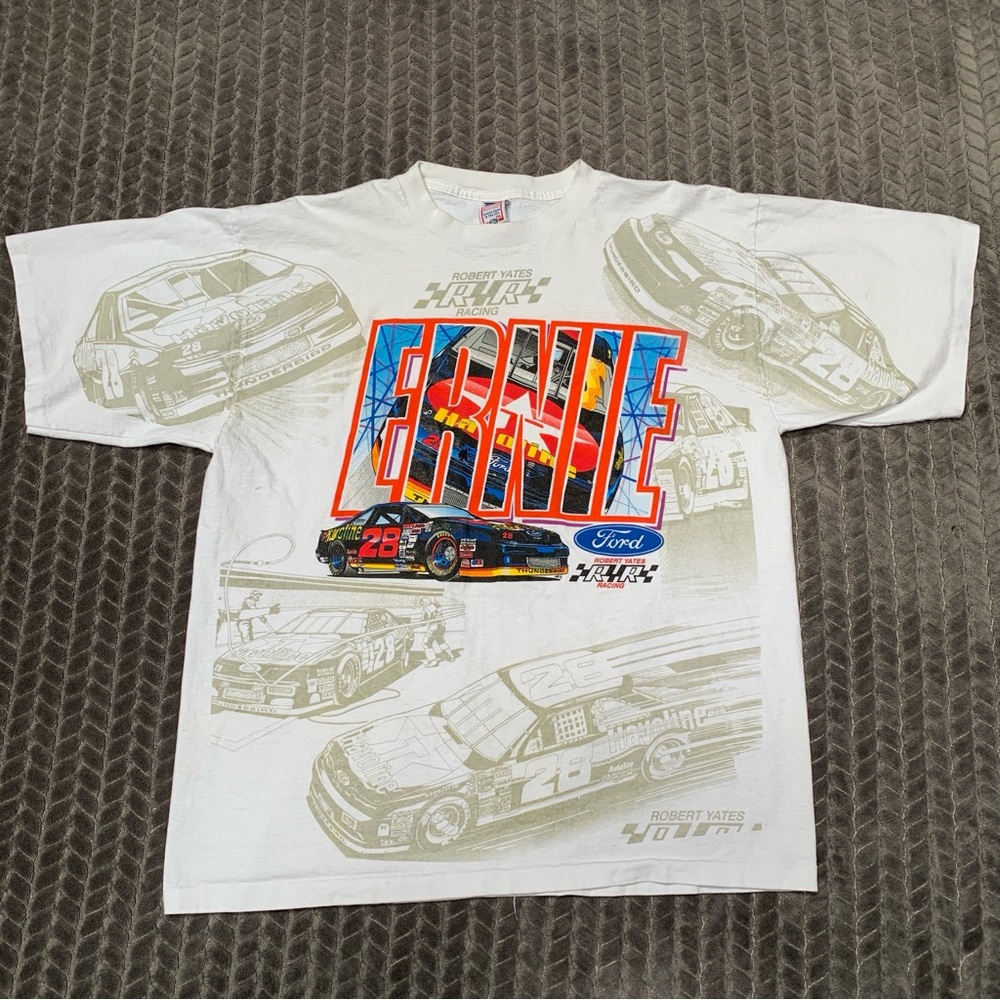 Vintage Ford Official Sportswear Ernie Irvan T Shirt Mens XXL White AOP Racing